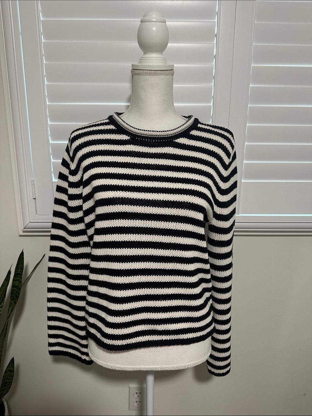 Classic Black and White Striped Women’s Sweater 100% Cotton | A10